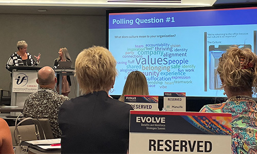 Conference with RESERVED sign on table.