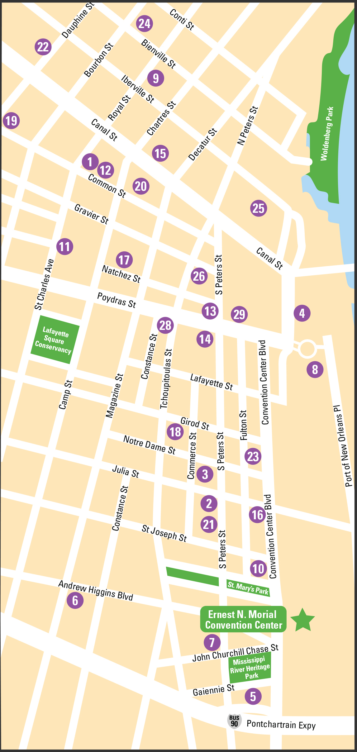 Map of New Orleans hotels