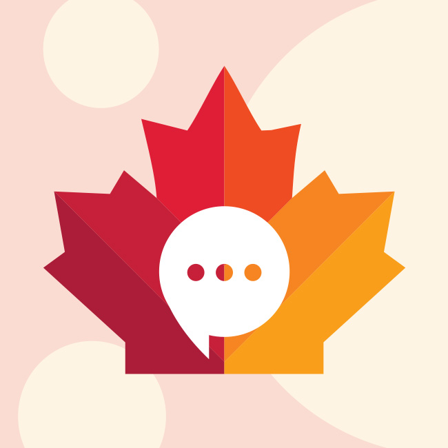 Illustration of a maple leaf with a chat bubble inside
